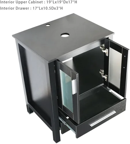 Vista 2 de Tocador de baño de 24 pulgadas con encimera de fregadero, vidrio templado, grifo de 1.5 GPM, bronce aceitado para gabinete y fregadero, incluye