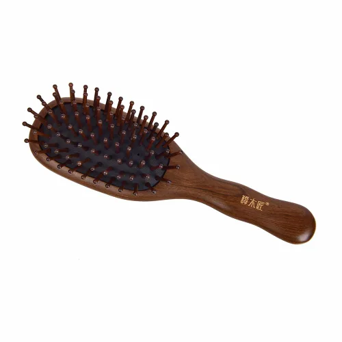 Vista 2 de TAN MUJIANG Cepillo de pelo de madera para mujer, masaje de cuero cabelludo, antiestático, pavo real, 1 unidad