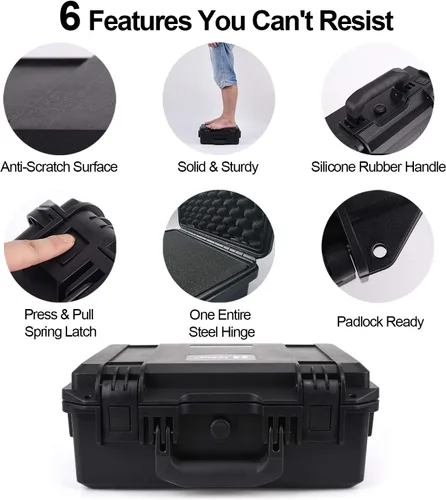 Vista 5 de Lykus HC-3020 - Funda rígida impermeable con inserto de espuma personalizable, tamaño interior de 11.81 x 7.87 x 7.87 pulgadas, adecuada