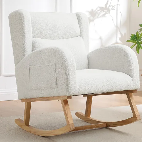Vista 14 de Mecedoras para guardería, mecedoras tapizadas, mecedoras deslizantes para sala de estar, dormitorio, cómoda silla mecedora de lino con respaldo