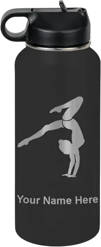 Vista 44 de LaserGram Botella de agua personalizada, soporte de mano de gimnasta, acero inoxidable de doble pared aislada al vacío con popote superior, regalo