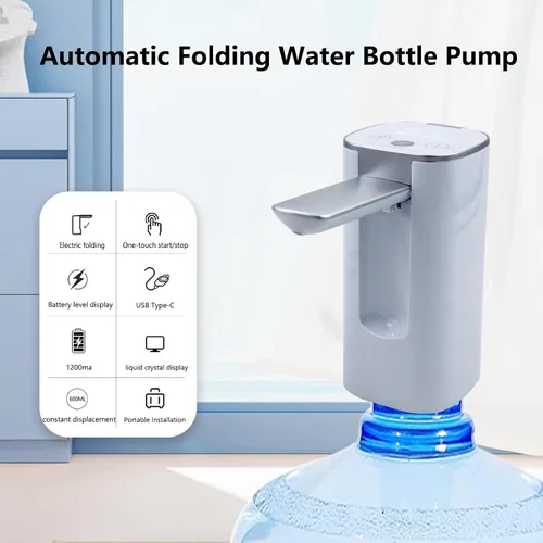 Vista 3 de Electric Water Bottle Pump Rechargeable Water Dispenser Autofolding Spout Smart Portable USB Charging for Kitchen Office Home Camping Bedroom
