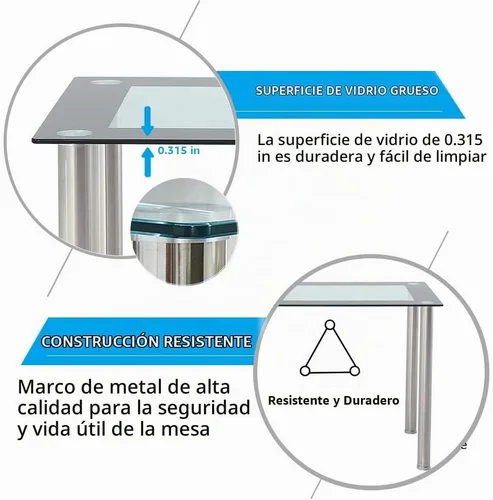 Vista 2 de Juego de mesa de comedor de 5 piezas, moderno juego de mesa de comedor negro para 4, mesa de comedor de cocina de vidrio templado con 4 sillas