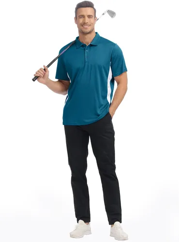 Vista 3 de TIHEEN Polo de golf para hombre, manga corta, absorbe la humedad