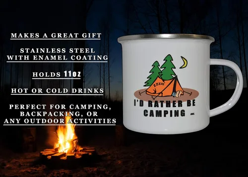 Vista 3 de Rogue River Tactical Taza divertida de campamento – Taza de café esmaltada regalo – I'd Rather Be Camping Gear