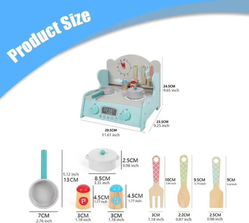 Vista 7 de Wooden Play Kitchen Set for Kids, Pretend Play Cooking Toys with Accessories, Preschool Learning Toy, Fine Motor Skills, Birthday Gift for Toddlers