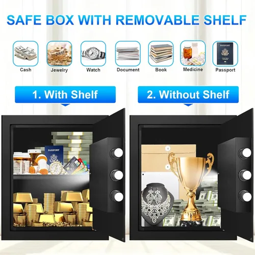 Vista 6 de Cajas de seguridad de 2.0 pies cúbicos para uso doméstico a prueba de fuego y agua, caja de seguridad de acero para el hogar con cerradura