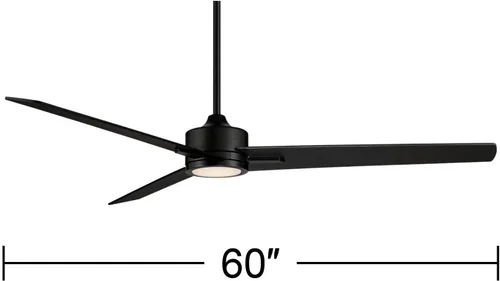 Vista 4 de Casa Vieja Ventilador de techo industrial moderno de 3 aspas Monte Largo de 60 pulgadas con luz LED regulable, control remoto, negro mate para sala