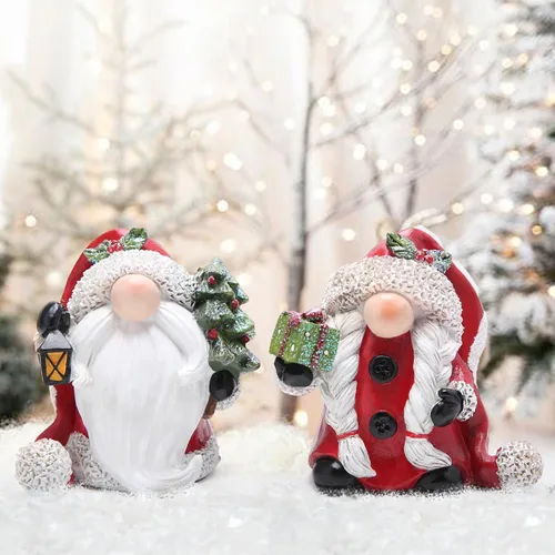 Vista 4 de Hodao 2 piezas decoraciones de gnomos de Navidad con sombrero de Navidad, figuritas de gnomo hechas a mano, elfo escandinavo, gnomos Tomte