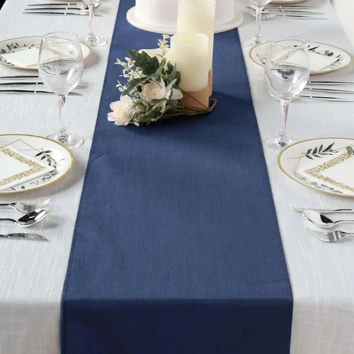 Vista 30 de Efavormart - Camino de mesa de poliéster de alta calidad azul claro para bodas, fiestas de cumpleaños, banquetes, decoración, ajuste rectangular