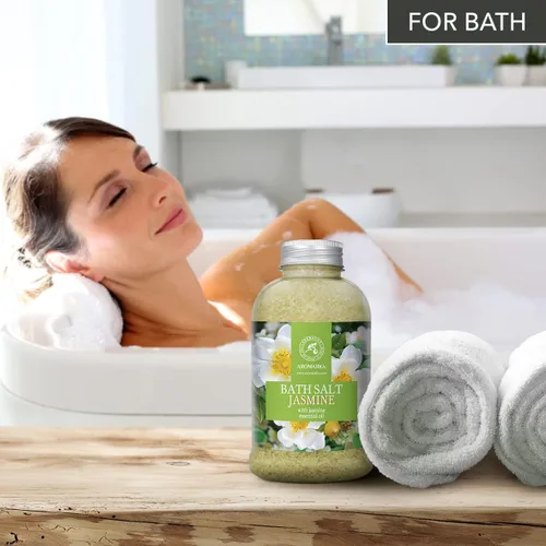 Vista 6 de Sal marina de baño jazmín de 21.16 onzas – Sales de baño con aceite esencial de jazmín para baño – baño relajante – Cuidado corporal – Relajación