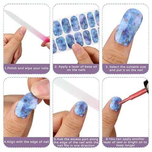 Vista 5 de Maitys 336 piezas de 24 hojas de tiras de esmalte de uñas de envoltura completa, autoadhesivas, tiras de uñas de gel, calcomanías de arte con lima