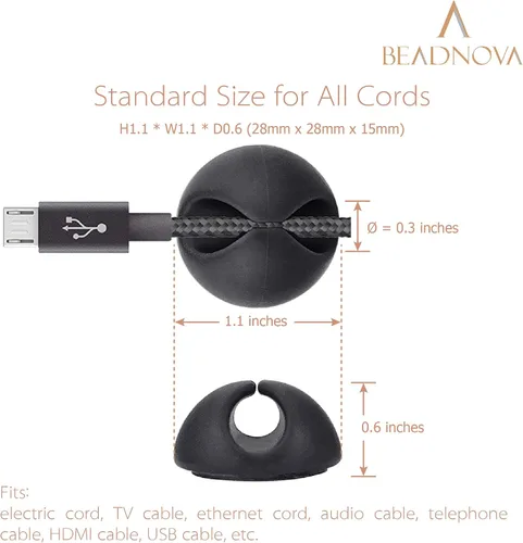 Vista 3 de BEADNOVA Clips para cables, organizador de cables, soporte para cables adhesivos, 1 ranuras para accesorios de carga de automóvil, PC, oficina