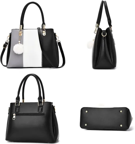Vista 3 de Bolso de mano grande para mujer, bolso cruzado para mujer, costura de color, asa superior, bolso Hobo, 2 piezas