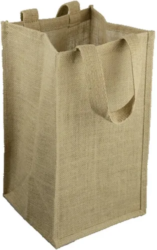 Vista 2 de Yute arpillera 4 botellas portador de vino reutilizables yute bolsas de vino con divisores (1)