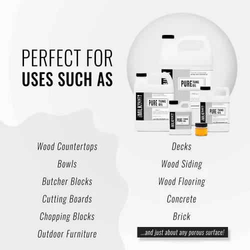 Vista 5 de Real Milk Paint, Aceite de Tung Puro para Acabado de Madera, Tablas de Cortar, Muebles de Exterior, Bloques de Carnicero, Pisos de Madera, Grado