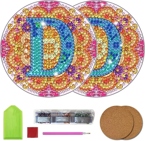 Vista 8 de Bysincy Juego de 2 posavasos de pintura de diamantes de 26 letras A-Z, 5D, arte de diamante, mosaico, alfabeto, kit por número para adultos y niños