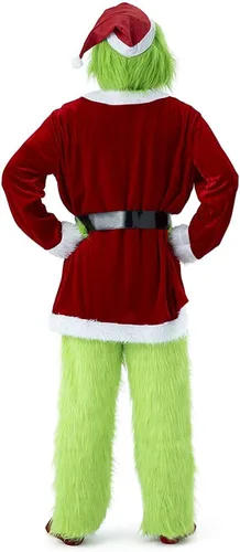 Vista 3 de Itopfox Disfraz de monstruo verde de Navidad, traje de Santa para hombres adultos para Navidad con máscara