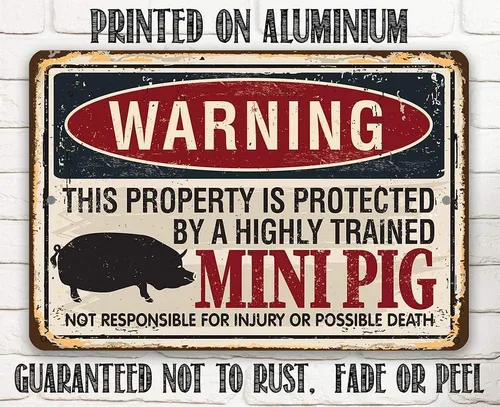 Vista 8 de Letrero de metal - Propiedad de advertencia protegida por mini cerdo - Letrero de metal duradero - Uso en interiores y exteriores - Gran regalo