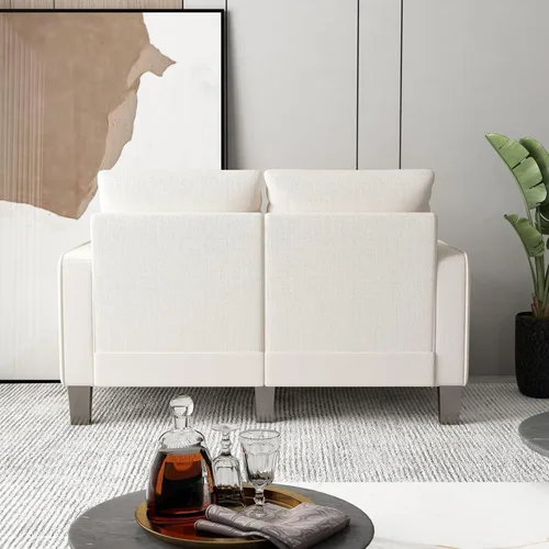 Vista 5 de Daesar Sofá moderno de 2 plazas, sofá biplaza para espacio pequeño, sala de estar, dormitorio, estudio, apartamento, tela beige