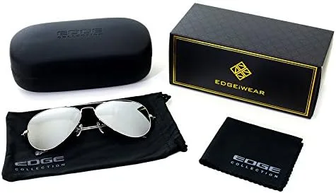 Vista 5 de Edge I-Wear QME08-PIR-1004 - Lentes de sol de aviador de metal de calidad para hombres y mujeres con lente mineral polarizada de alta calidad (S.m)
