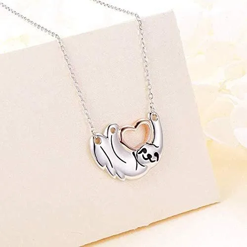 Vista 4 de Collar largo tiantian de plata con forma de corazón de perezoso para mujer, collar con colgante de Solth, con tarjeta de mensaje, joyería de Navidad