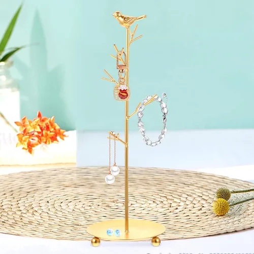 Vista 4 de Organizador de joyas, joyero, organizador de joyas con colgante de metal dorado para collares, aretes y accesorios, organizador de joyas, caja