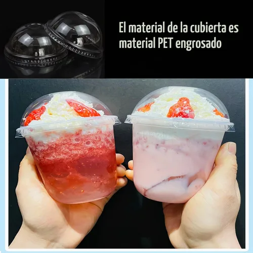 Vista 6 de Alaeseje Paquete de 50 vasos de plástico de 10 onzas con tapas de cúpula (sin agujero) y cucharas-tenedor, tazas desechables de parfait de PET