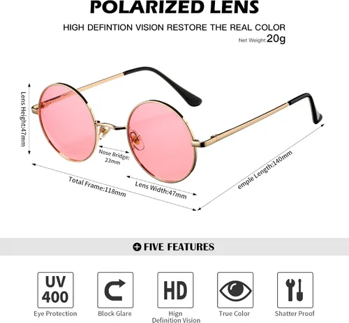 Vista 4 de Pro Acme - Gafas de sol polarizadas redondas para hombre y mujer, estilo John Lennon