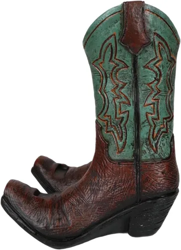 Vista 5 de Ebros Gift Botas vaqueras de cuero sintético de color verde azulado rústico occidental, portarretratos para libros de recetas, soporte para teléfono