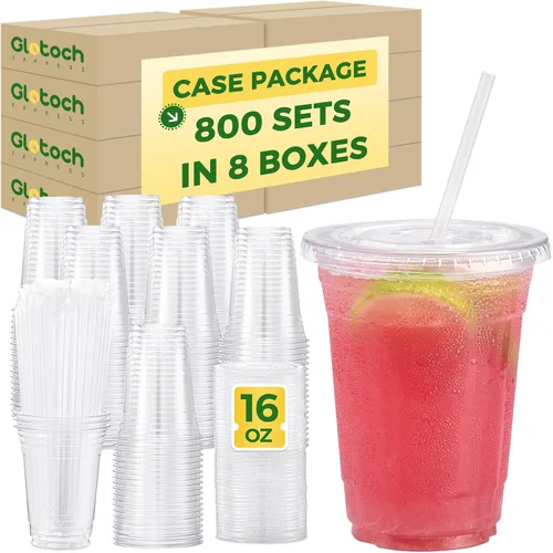 Vista 11 de Glotoch Express - Vasos de plástico con tapas para sorber sin pajilla, 24 onzas, 100