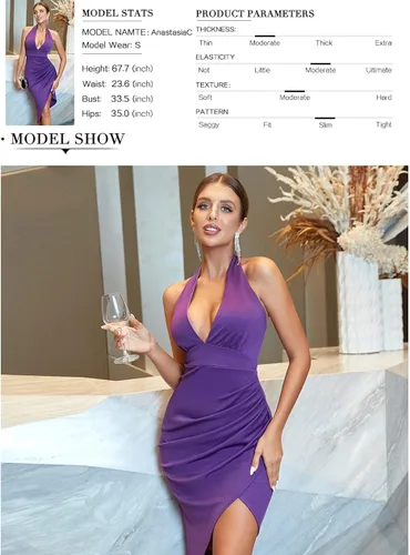 Vista 6 de Vestido exclusivo de noche para mujer vestido de fiesta sexy con cuello en V vestido de club de fiesta