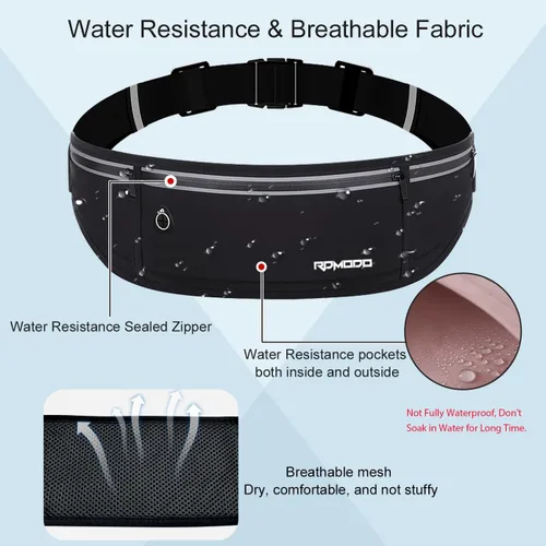 Vista 5 de Cinturón delgado para correr, soporte para teléfono de 3 bolsillos para correr, caminar, andar en bicicleta, riñonera impermeable para mujeres