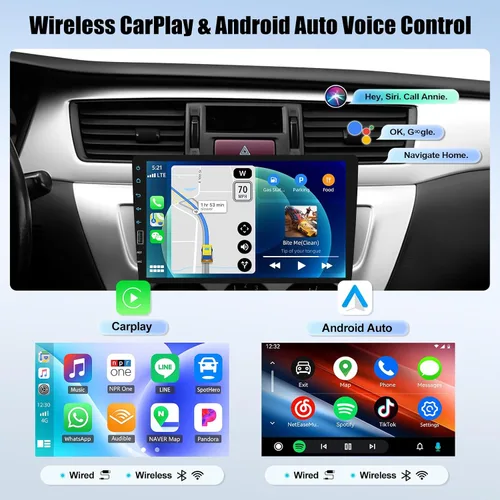 Vista 2 de UNITOPSCI 9 pulgadas único DIN inalámbrico Apple CarPlay Android Auto coche estéreo pantalla táctil Bluetooth FM receptor de radio de coche espejo