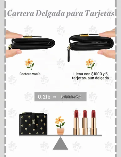 Vista 3 de YINHEXI Cartera para mujer, compacta y pequeña con bloqueo RFID, de cuero PU, plegable, con tarjetero, monedero mini con bolsillo para monedas