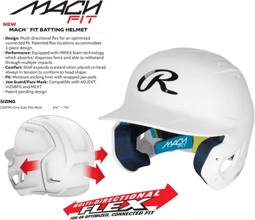Vista 5 de Rawlings MACH FIT Baseball Batting Helmet Multi-Directional Flex Fits 6 3/8" - 7 5/8" Multiple