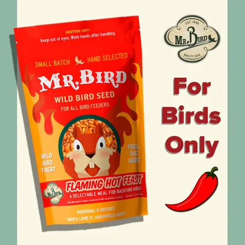 Vista 2 de Mr. Bird Flaming Hot Feast - Bolsa pequeña de semillas sueltas de 2 libras Semillas de aves silvestres de pimiento picante para comederos