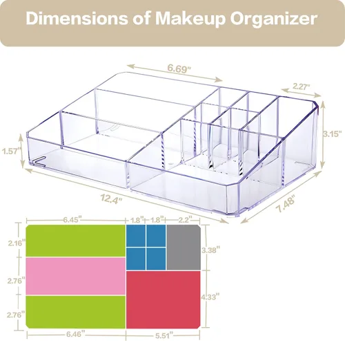 Vista 6 de Organizador de maquillaje transparente, estuche de almacenamiento de brochas de maquillaje, bandeja de exhibición de cosméticos, organizador