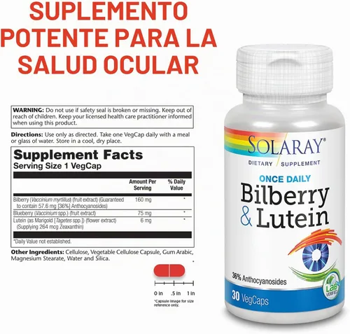 Vista 3 de SOLARAY Arándano y Luteína 160 mg, 30 cápsulas vegetales