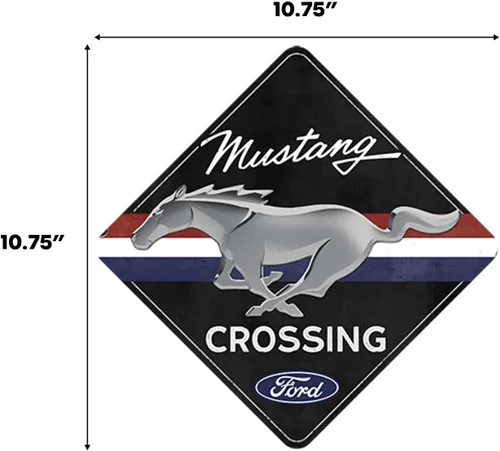Vista 6 de Letrero de metal para Ford Mustang Crossing Decoración de pared automotriz en forma de diamante para garaje o cueva de hombre