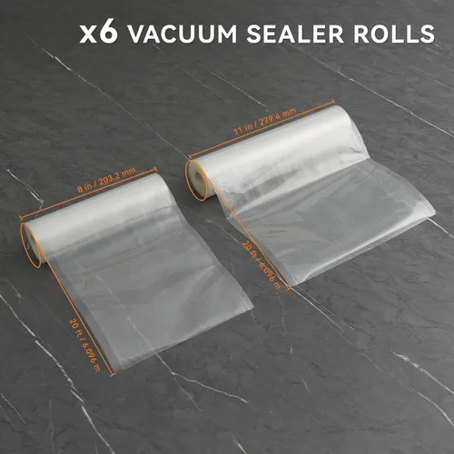Vista 7 de Rollo sellador al vacío de 8 x 20 pies y 11 x 20 pies, paquete de 6, ideal para almacenamiento de alimentos, vacío y preparación de comidas
