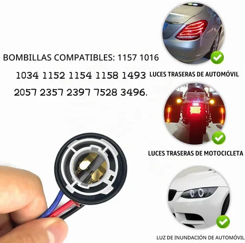 Vista 6 de 2 bombillas 1157 Socket 2357 luz de freno señal de giro soporte de luz trasera luz trasera arnés de cableado, bombilla LED enchufe base enchufe