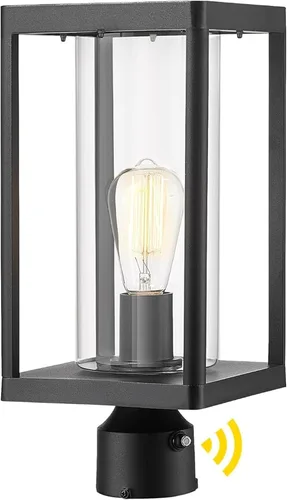 Vista 15 de Beionxii Luces de poste exterior, linterna de poste exterior grande moderna de 20 pulgadas con base de montaje en muelle, aluminio fundido negro