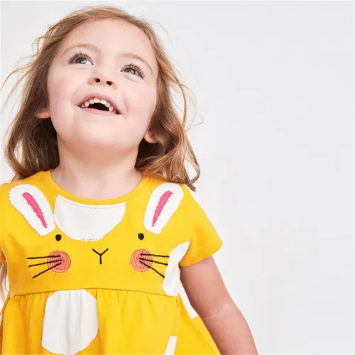 Vista 2 de HOMAGIC2WE Vestido para niñas pequeñas, de manga corta, casual, de algodón, básico, para jugar