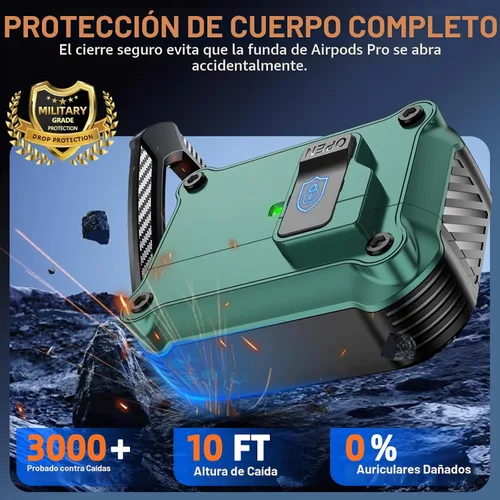 Vista 4 de Pohgelan - Funda compatible con AirPods Pro 2ª/1ª (verde) Cerradura magnética automática con kit de limpieza, compatible con Magsafe