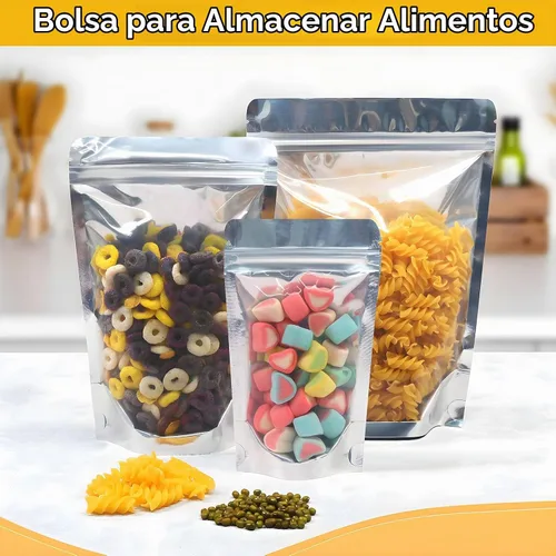 Vista 6 de SumDirect, bolsas de aluminio con cierre, reutilizables, 50 unidades, bolsa vertical para alimentos con ranura para almacenar alimentos
