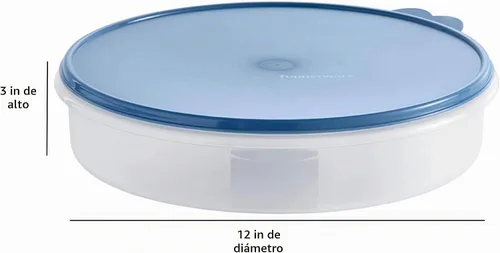 Vista 2 de Tupperware Recipiente redondo de 12 pulgadas, servidor de pasteles, mensajero de cupcakes, contenedor de almacenamiento de galletas con sello azul