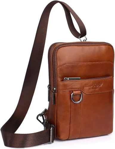 Vista 3 de Bolso de hombro pequeño de cuero para hombres y mujeres para viajes al aire libre negocios