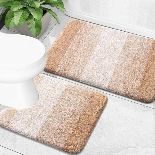 Vista 4 de OLANLY Juego de 2 alfombras de baño y alfombras de baño ombré, tamaño de alfombra de baño 30 x 20 pulgadas y juego de alfombra de baño 24 x 16 + 24