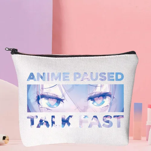 Vista 3 de WZMPA Bolsa de maquillaje para fanáticos del anime, regalo de anime para cosplay, anime, habla en pausa, bolsa de maquillaje rápida con cremallera
